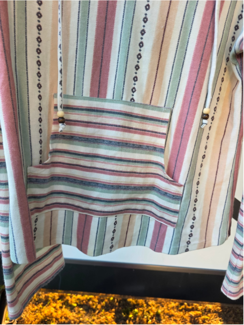 Women's Pie in the Sky Striped Hoodie Shirt Size S Beige Pink boho-inspired chic - Picture 12 of 13